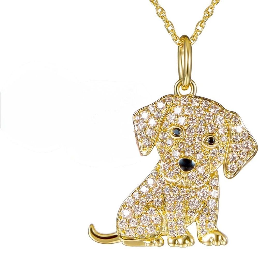 18k Diamonds Golden Labrador Retriever Pendant Necklace